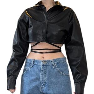 Wrap Around Faux Leather Crop Top